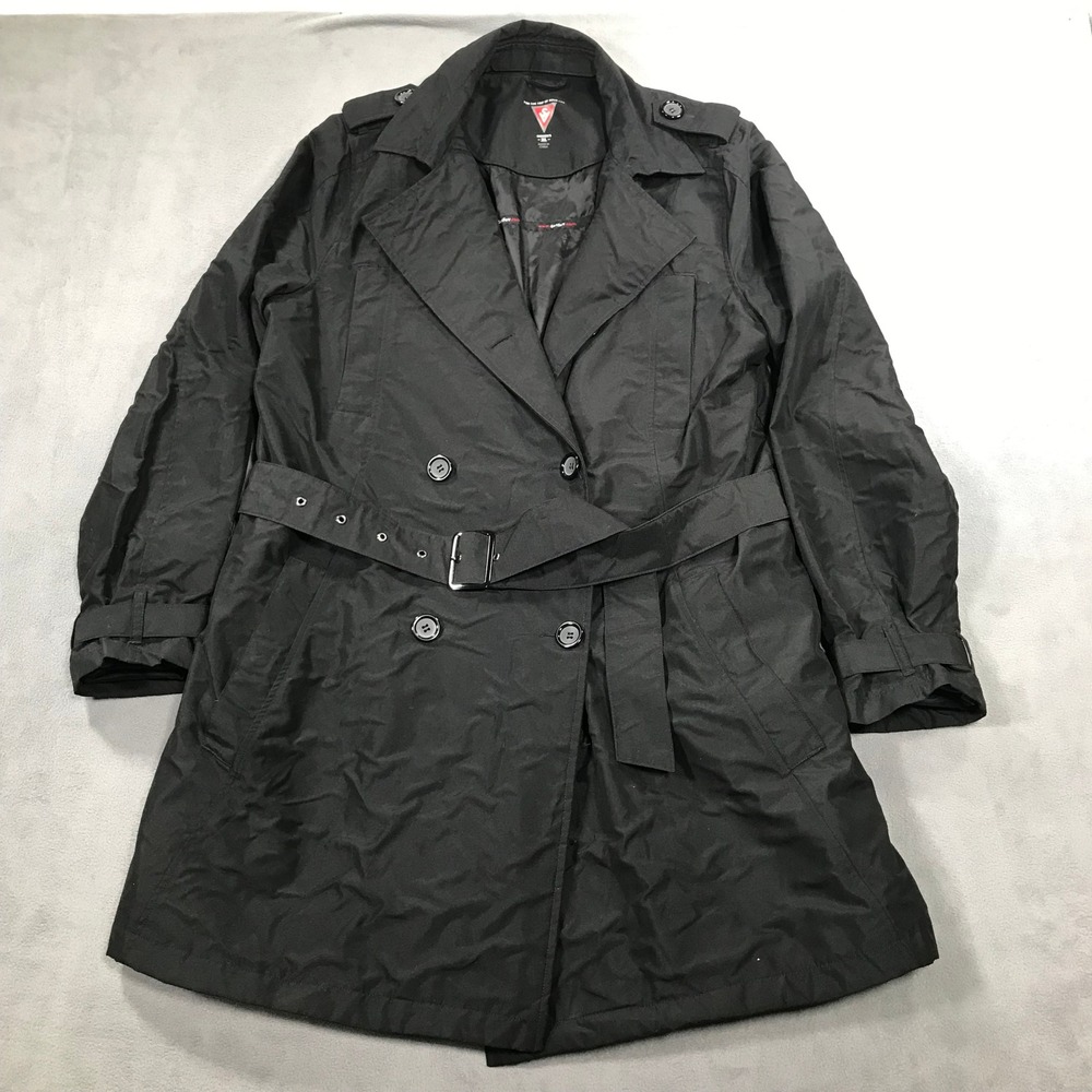 SeV SCOTTeVEST Trench Coat Women XL Black 18 Pocket Travel Jacket Belted